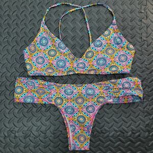 Volcom Bikini XL Matching Swimwear Boho Festival Geometric Vacation Ready Beach